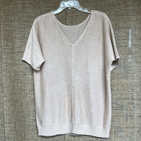 Talbots linen metallic short sleeve sweater top - Picture 3 of 5
